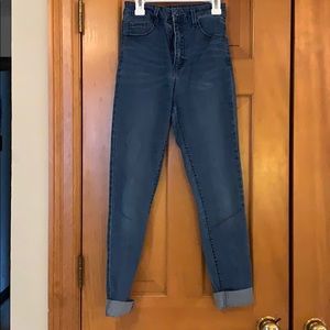 High waisted blue jeans